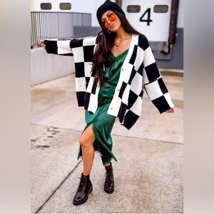 Dressed in LALA Love You Oversized Checkerboard Cardigain